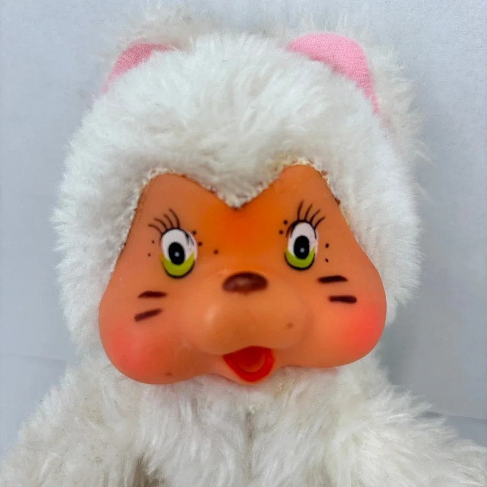 Ceppiratti Kitten Cat Plush Thumb Sucking Plastic Face White Vintage Italy Rare